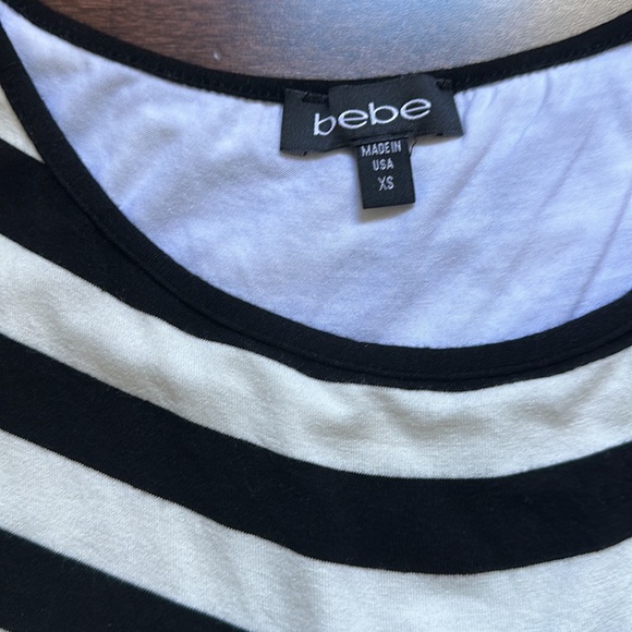 Bebe Striped Asymmetric High Low Bodycon Dress in Black and White Stripe - Picture 5 of 9